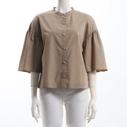 ボールドボタンフレアスリーブシャツブラウス