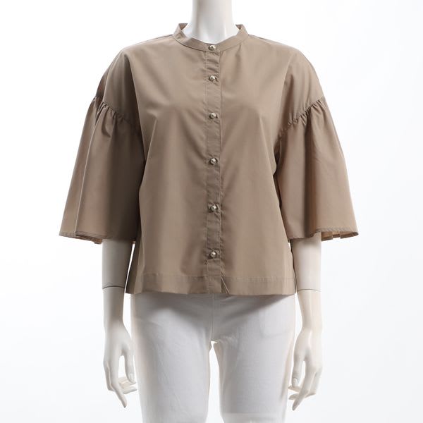 ボールドボタンフレアスリーブシャツブラウス