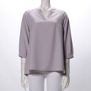 ラグランスリーブオープンフロントネックブラウス