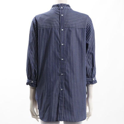 ストライプ柄フリルネックブラウス