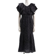 フロントフリルデザインランダムドット柄ワンピース