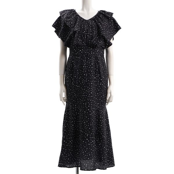 フロントフリルデザインランダムドット柄ワンピース