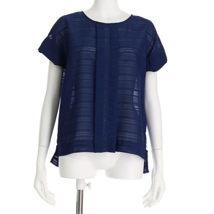 ボーダー透け感ラウンドネックブラウス