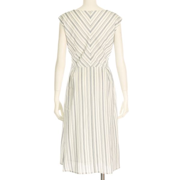 マルチストライプ柄ウエストリボンワンピース