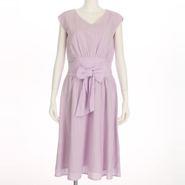 綿ストライプリボンウエストワンピース