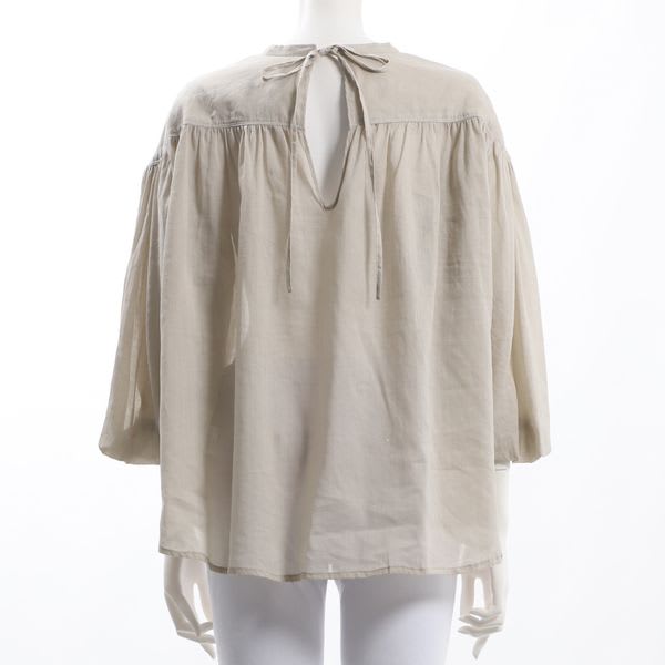 ギャザーバックリボンデザインクルーネックブラウス