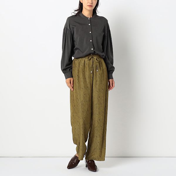 ラインプリント総柄ドロストワイドパンツ