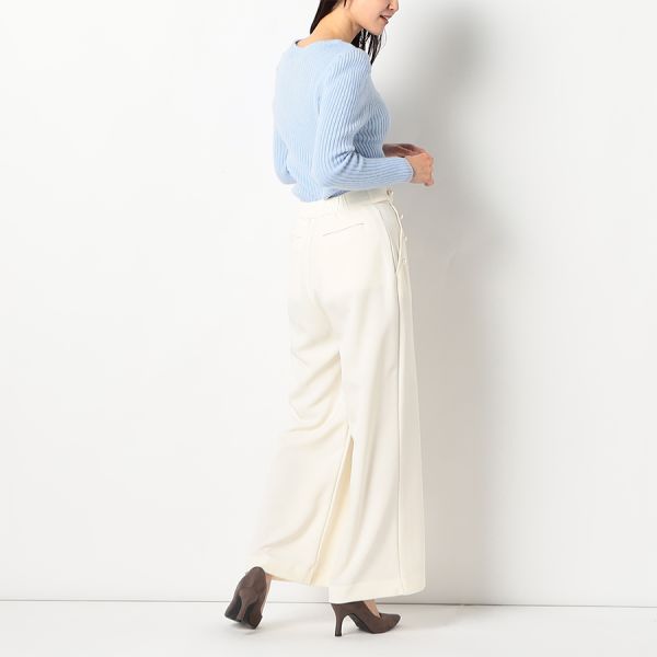 サイドパールボタン入りセンターシームワイドパンツ