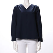 肩部分ギャザーデザインVネックブラウス