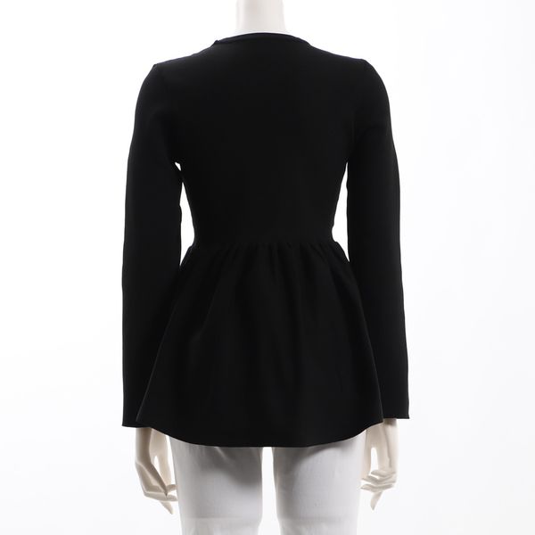 ペプラムデザインラウンドネックニット