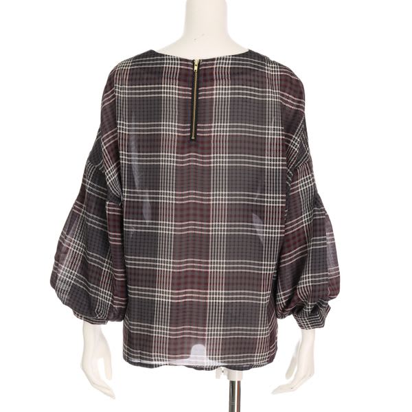 チェック柄バルーンスリーブブラウス