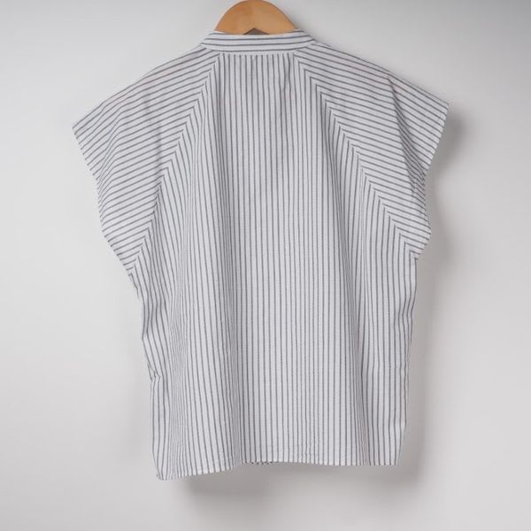 オープンフロントネックバンドカラーシャツ