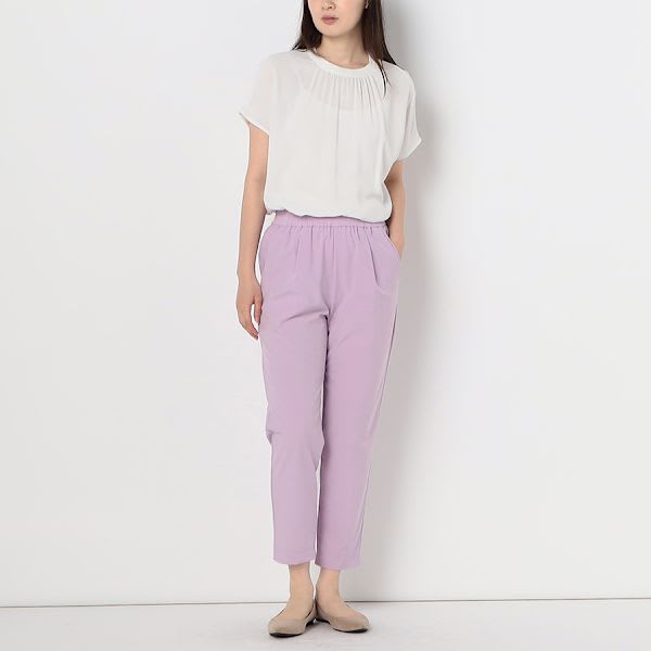 とろみ感ギャザードネックブラウス