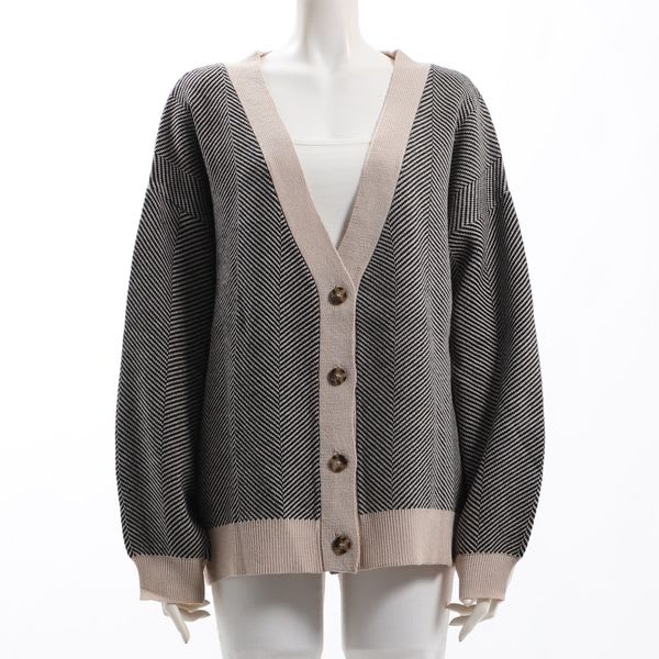 ヘリンボーン柄Vネックカーディガン