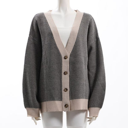 ヘリンボーン柄Vネックカーディガン