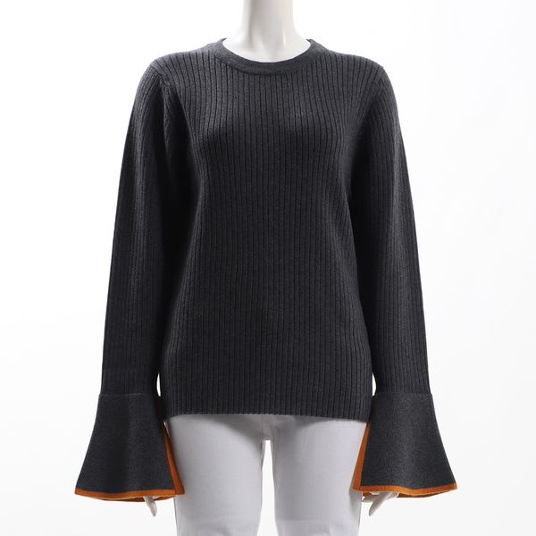 バイカラーフレアスリーブリブニット