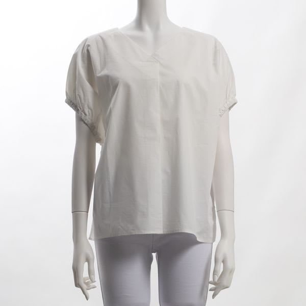 ギャザー袖Vネックブラウス