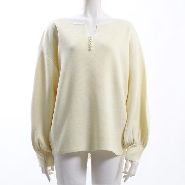 キーネックパールオープンフロントネックニット