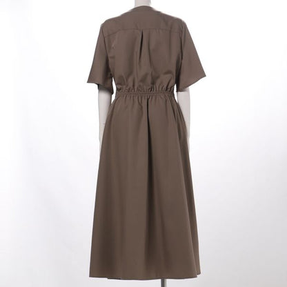 ウエストリボンデザインのVネックワンピース