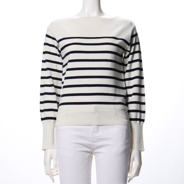 ボーダー柄ボートネックニット