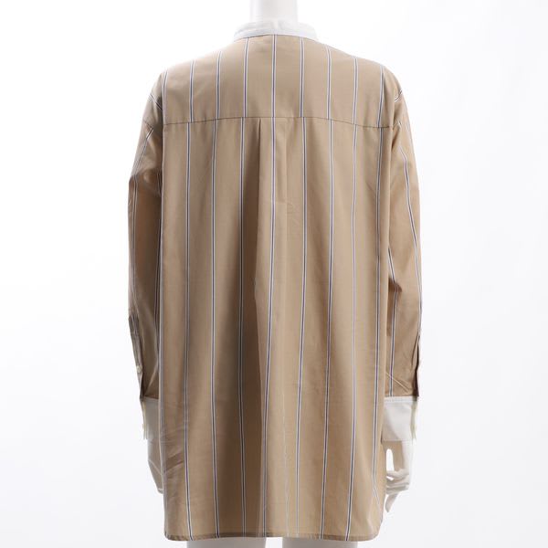 ストライプ柄バンドカラーシャツ