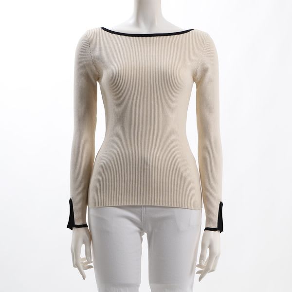 バイカラーデザインリブニット