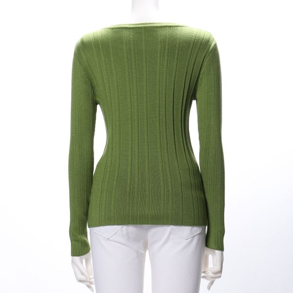 ワイドリブラウンドネックニット