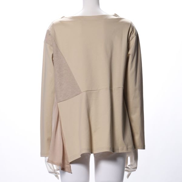 アシンメトリーデザイン異素材切り替えカットソー