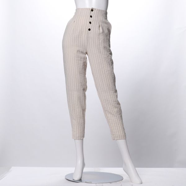 フロントボタンストライプテーパードパンツ