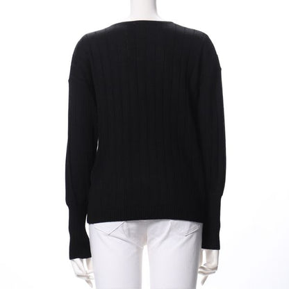 ワイドリブVネックニット