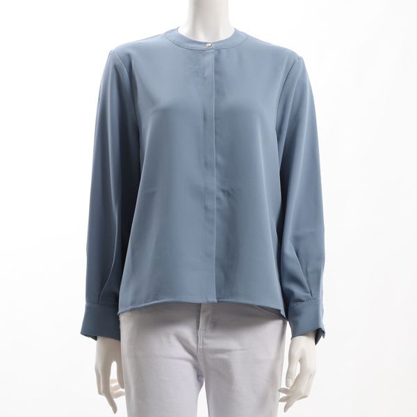 バックギャザーデザインバンドカラーブラウス