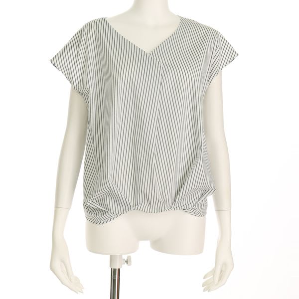 ストライプタックVネックブラウス