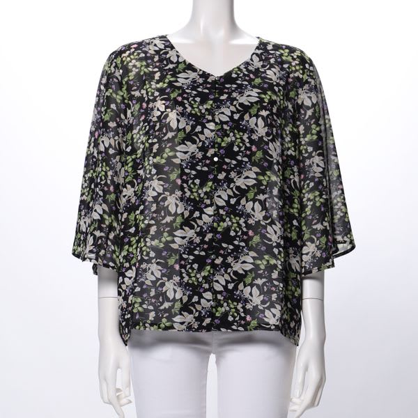 Vネック総柄ブラウス