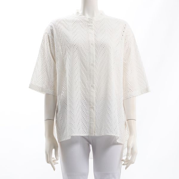 リーフ刺繍コットンレースブラウス