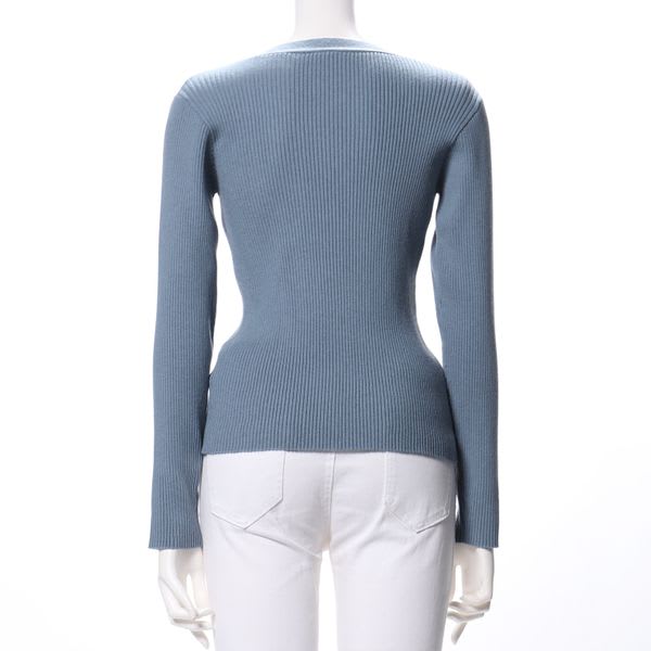 抗菌加工変則リブVネックニット