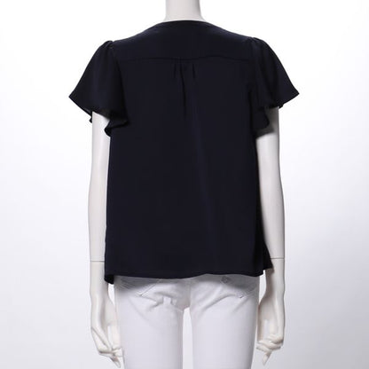 ネックラインデザインフレアスリーブブラウス