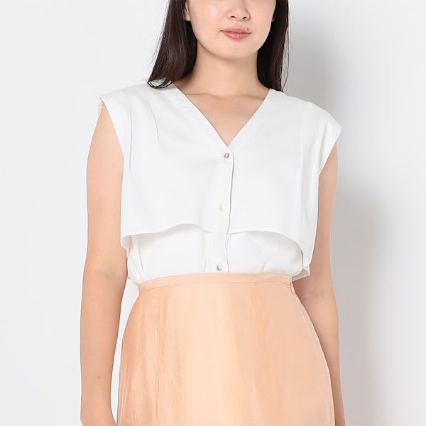 ケープ風デザインVネックブラウス