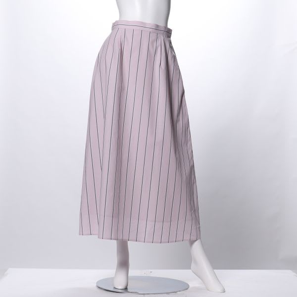 コットンストライプロングフレアスカート