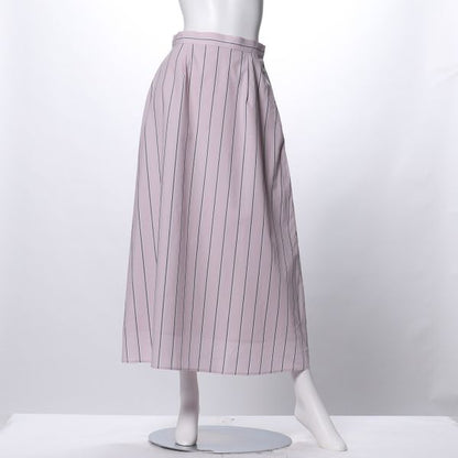 コットンストライプロングフレアスカート