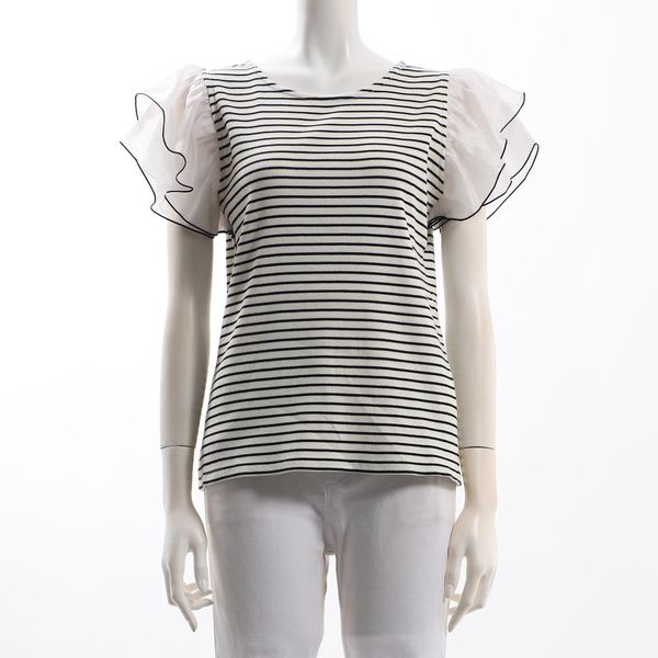 ボリューム切り替えボーダー柄カットソー