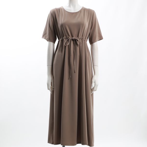 ウエストドロストデザインラウンドネックワンピース