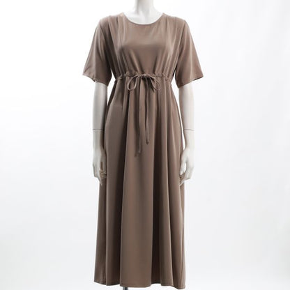 ウエストドロストデザインラウンドネックワンピース