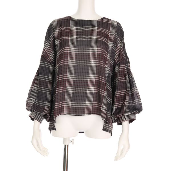 チェック柄バルーンスリーブブラウス