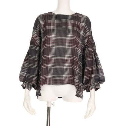 チェック柄バルーンスリーブブラウス