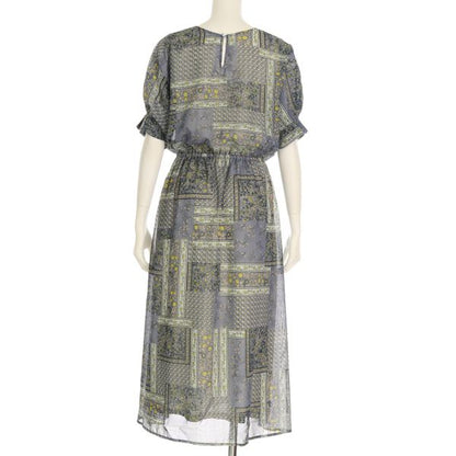 パッチワーク風プリントワンピース