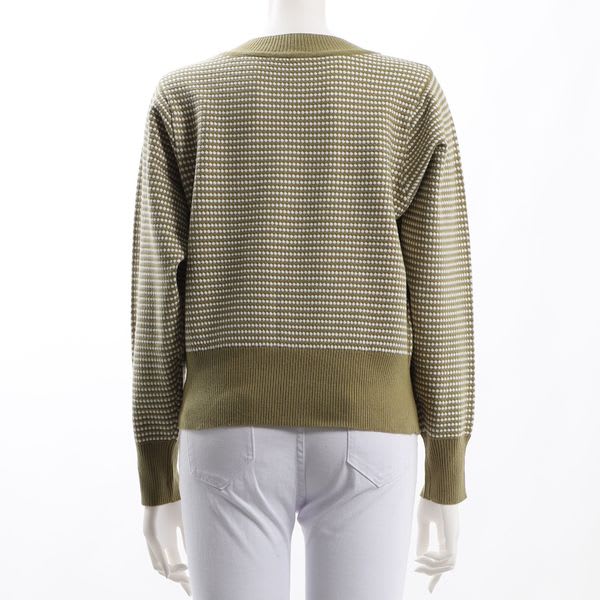 編み柄リブクルーネックニット