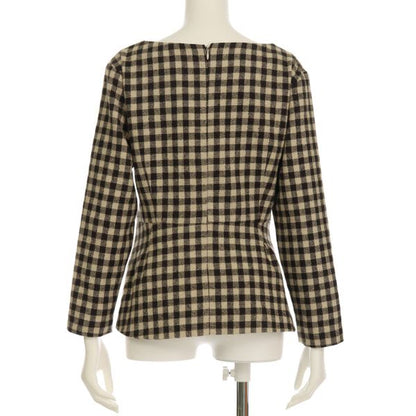 チェック柄リボンブラウス