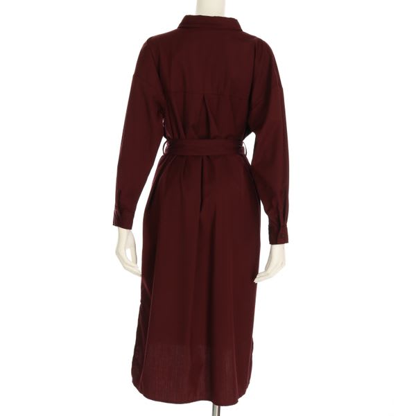 フロントボタンデザインDカンベルト付きシャツワンピース