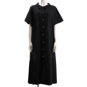 襟付き裾プリーツロングシャツワンピース