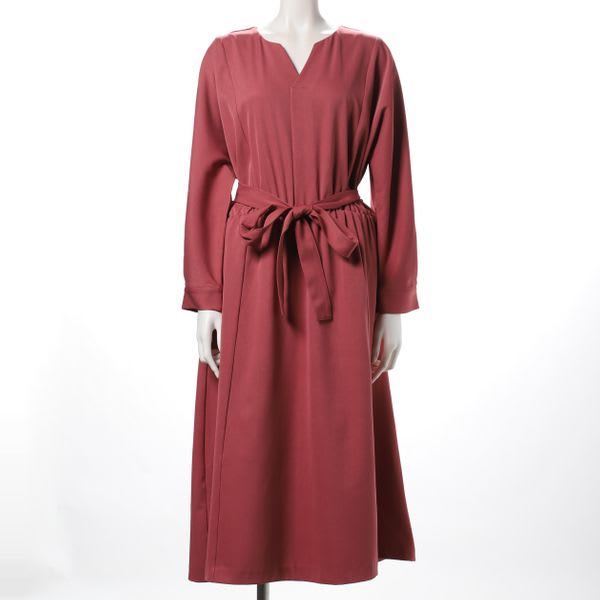 ウエストリボンオープンフロントネックワンピース